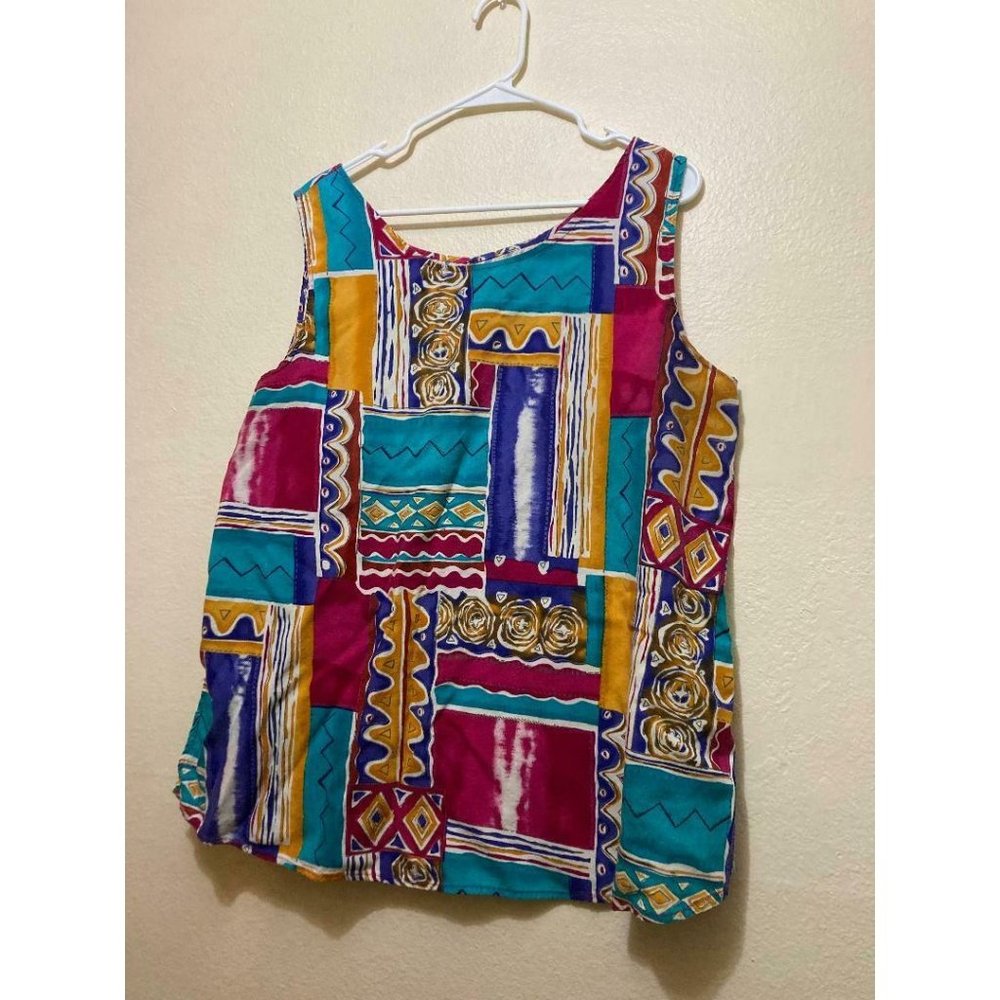 F.A.D. Brand Vintage 1990s Colorful Geometric Shapes Design Top Women's Size M/L